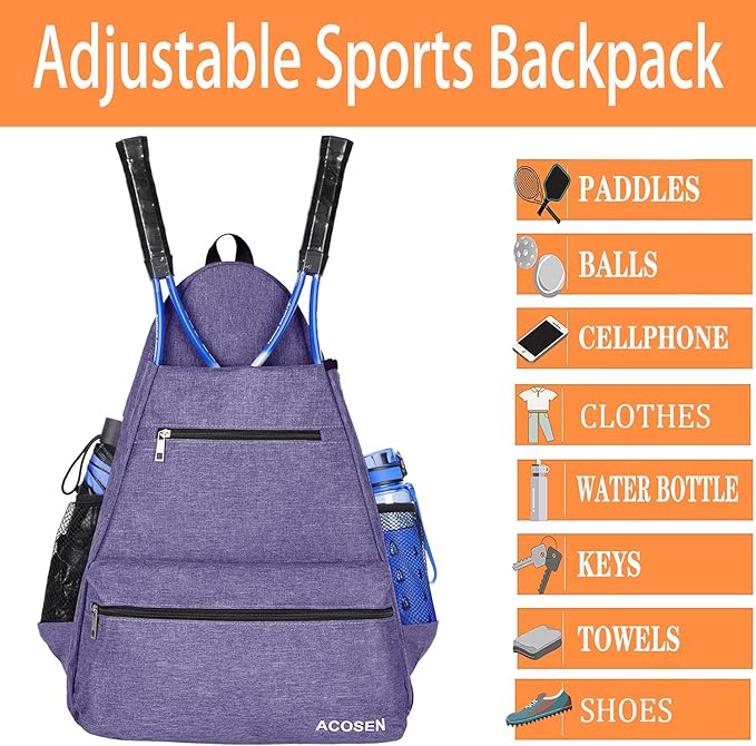 ACOSEN Tennis Bag Tennis Backpack - Large Tennis Bags for Women and Men to Hold Tennis Racket,Pickleball Paddles, Badminton Racquet, Squash Racquet,Balls and Other Accessories