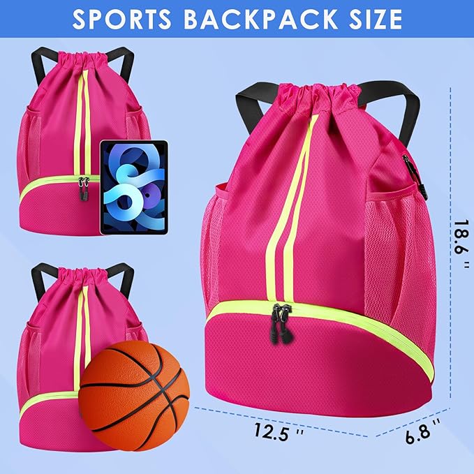 BROTOU Soccer Bags, Football Backpack, Volleyball Bag, Drawstring Backpack with Ball and Shoe Compartment, Football bags for Equipment Swim Gym Bag