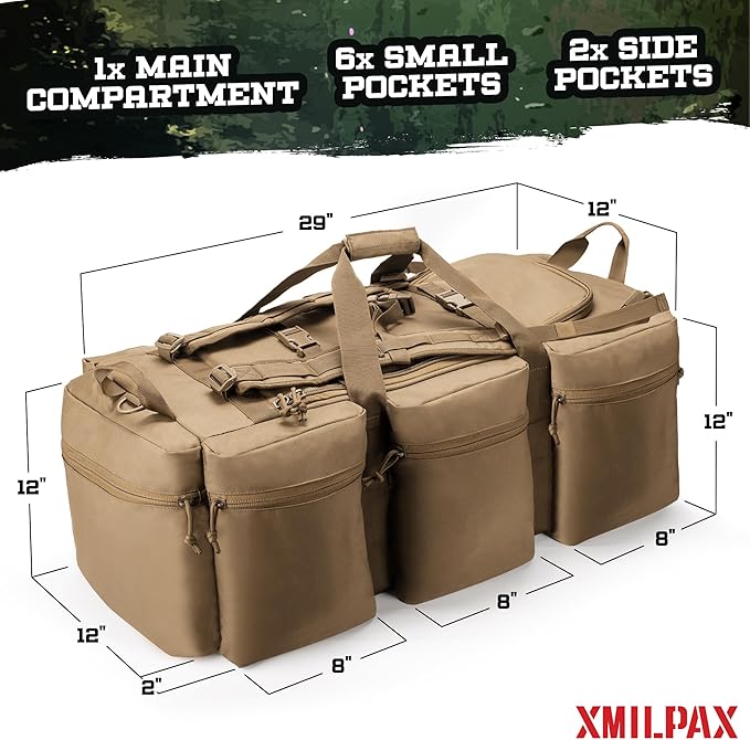 100L Large Military Duffle Bag Deployment Duffel Bag Sports Equipment Travel Luggage Bag with Detachable Backpack Straps…