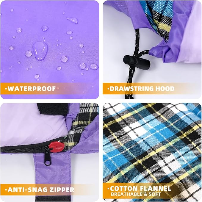 Cotton Flannel Lined Sleeping Bag for Adults Teens Kids, Cold Weather &Warm, 3 Seasons, Lightweight Compact Camping Essentials Equipment, Hiking, Outdoor, Travel