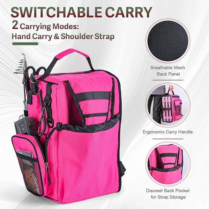 Goture OpenSide Tactical Sling Tackle Bag with 3 3700 Tackle Trays, Lightweight Fishing Backpack Storge Gear-Pink Bag Outdoor,Gift for women