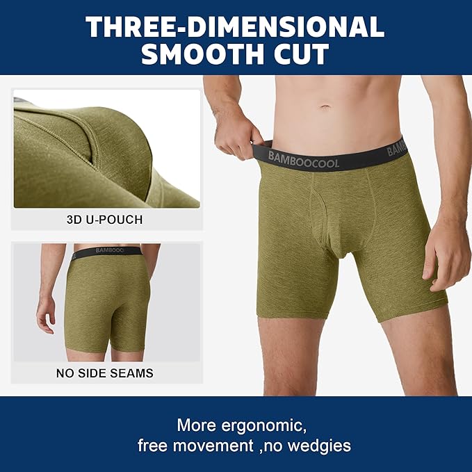BAMBOO COOL Men's Underwear Breathable Boxer Briefs with Fly Moisture-Wicking Lightweight Underwear 7-Pack