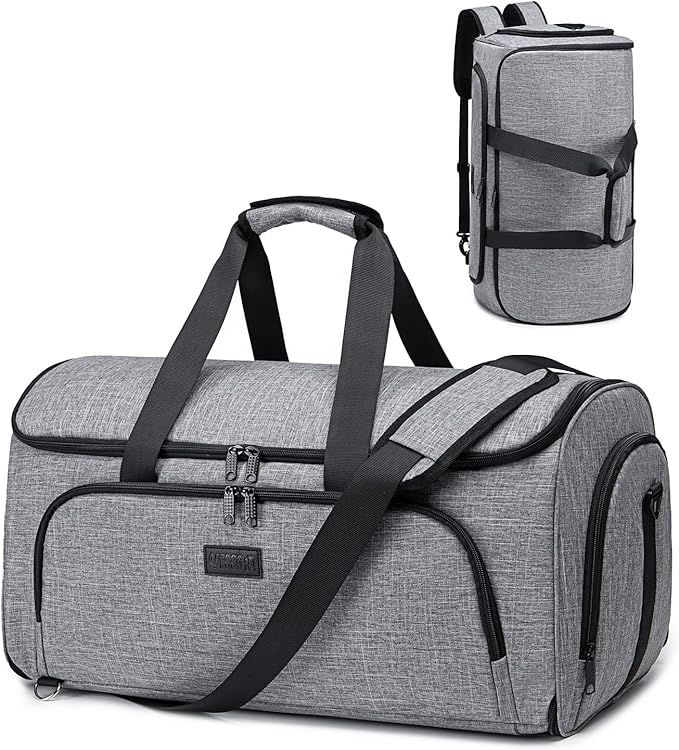 Garment Bags for Travel,Convertible Garment Bag with Shoulder Strap, 4 in 1 Suit Bag Travel with Shoes Foldable 58L Garment Bags for Men Women Garment Duffel Bags for Hanging Clothes,Grey