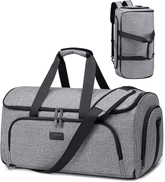 Garment Bags for Travel,Convertible Garment Bag with Shoulder Strap, 4 in 1 Suit Bag Travel with Shoes Foldable 58L Garment Bags for Men Women Garment Duffel Bags for Hanging Clothes,Grey