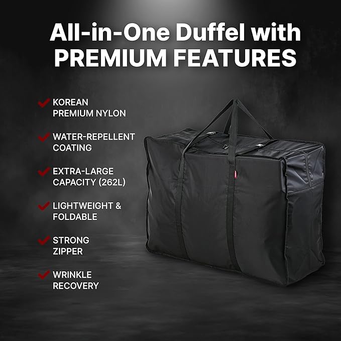 Plago Professional Quality Nylon Extra Large Duffel Bag, Lightweight Foldable Water Repellent, Cargo for Travel, Folding Bike, Tent Mattress Closet Storage (XXL: 173L capacity (35" x 26" x 12"))
