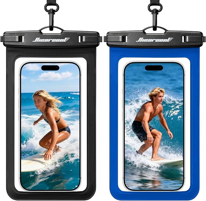 Hiearcool Waterproof Phone Pouch,Universal Waterproof Phone Case Dry Bag Travel Essentials for iPhone, Beach Accessories for Vacation Must Haves - Black&Navy-2 Pack
