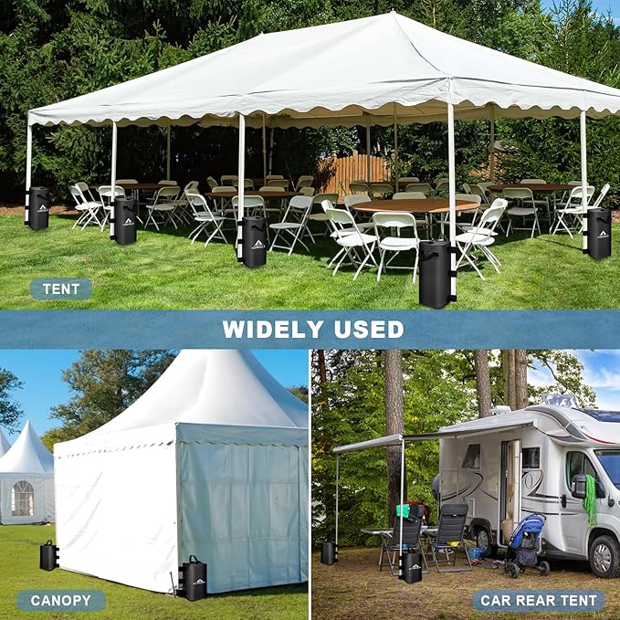 ILLUMINEW 4 Pack Canopy Water Weight Bag, 88 LBSWater Tent Weights Set of 4 Leg Weights for Gazebo, Pop Up Canopy, Canopies, Tent (Black 10L)