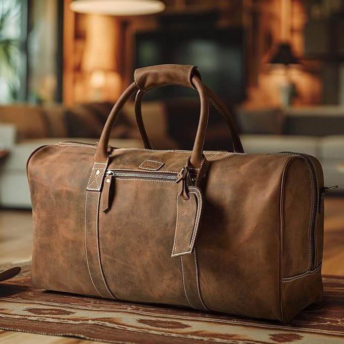 Leather Village Leather Duffel Bags for Men & Women-Stylish Travel Weekender Carry-On Sports Gym Overnight Luggage Bag - 20 Inch - Vintage Brown