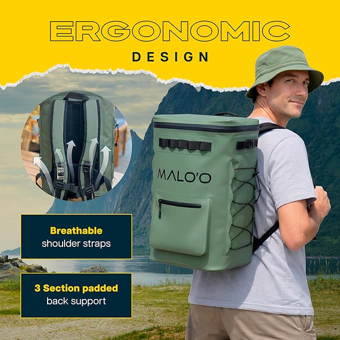 Malo'o Pro Adventure Insulated Backpack Cooler Holds 30 Cans for 48 Hours - Perfect for Camping, Hiking, Fishing, Kayaking, Sports, or Beach
