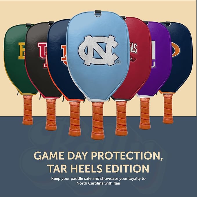 Officially Licensed Collegiate Pickleball Paddle Cover - Lightweight PU Leather Material - Durable Foam Interior Protection with Zippered Closure - Fits Most Paddles on the Market