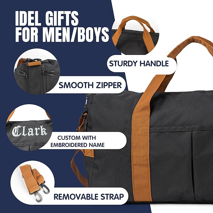 Duffle Bag for Men Personalized Overnight Bags Travel Bag with Durable Canvas Weekender Overnight Bag with Shoe Compartment Custom Groomsmen Gift for Travel Gym Storage Camping Moving (Black)