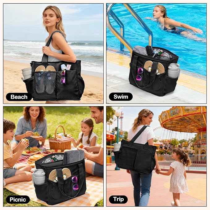 Odoland Soft Cooler Bag, Collapsible Leakproof Insulated Cooler Bag with Multi-Pocket Design, Portable Soft Side Cooler Backpack for Beach, Picnic, Camping, Travel and Daily Use for Women