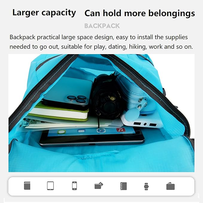 16L Lightweight Foldable Hiking-Backpack Small Packable-Daypack For Travel,Ultralight Water-Resistant Gym Bag Men Women Easy Carry-on (Blue)