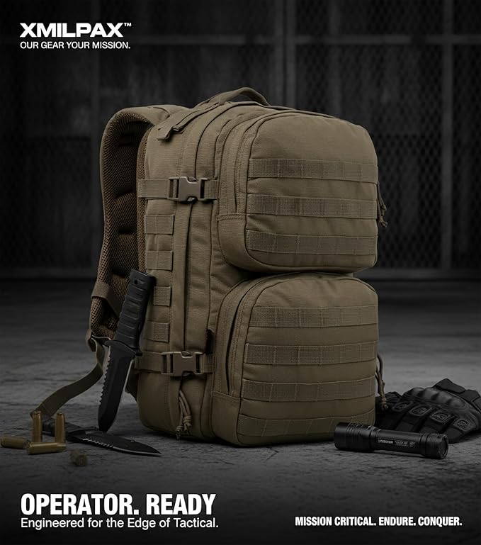 XMILPAX Tactical Backpack Military Survival Pack EDC Daypack Bag MOLLE for Camping Hiking Hunting Bugout Travel 25L