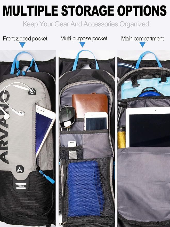 Arvano Hydration Backpack, Lightweight Hydration Pack with 2L Water Bladder, 6L Water Backpack for Men Women Cycling, Hiking, Mountain Biking, Skiing