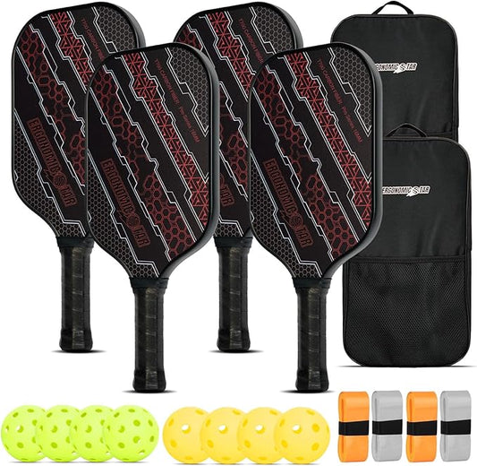 Pickleball Paddles Set,T700 Carbon Fiber Light Weight 16MM Pickleball Rackets with Balls and Grip Tapes Bag for Beginner to Advanced Elite Series