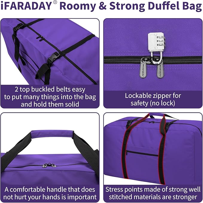 110L Extra Large Duffel Bag 32.5 inch Travel Duffle Bag lightweight Luggage Storage Bag for Outdoor, Camping, Sport-Purple