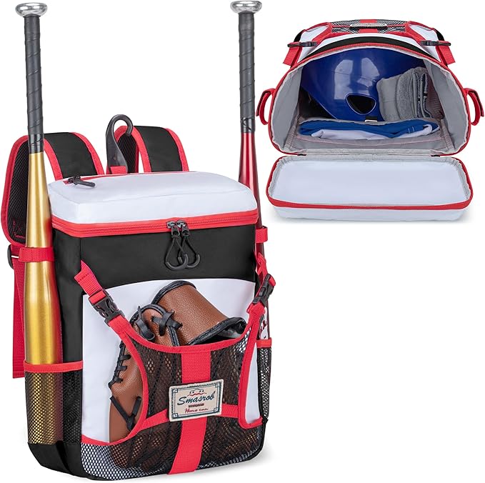 Youth Baseball Bag for T Ball, Rec and Travel Ball, Softball Bag with Helmet Holder and Fence Hook