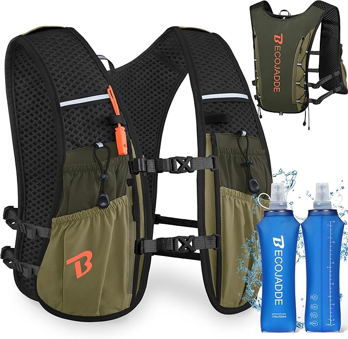 BECOJADDE Running Vest Hydration Backpack for Men Women, 5L Lightweight Running Backpack Hydration Pack for Marathon, Trail, Cycling, Hiking, Jogging