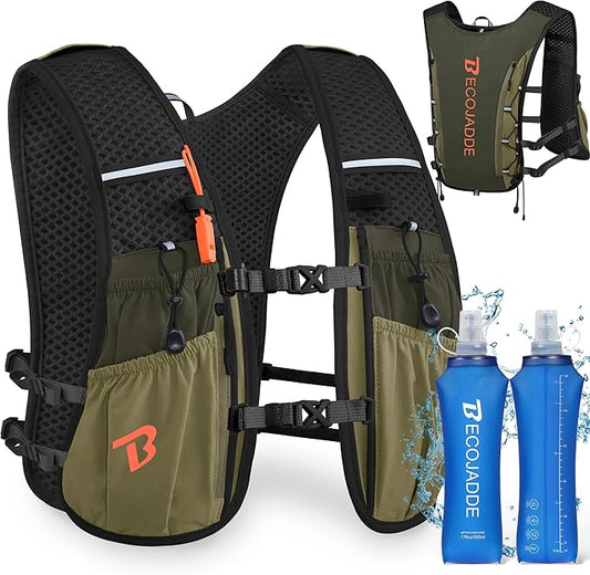 BECOJADDE Running Vest Hydration Backpack for Men Women, 5L Lightweight Running Backpack Hydration Pack for Marathon, Trail, Cycling, Hiking, Jogging