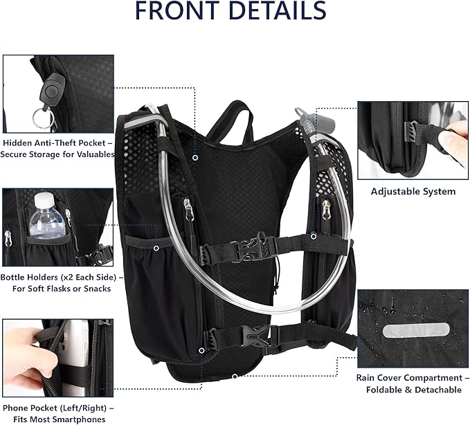 Zavothy Hydration Running Vest for Men & Women – Lightweight 1.5L Hydration Pack with Phone Pockets, Water Bottle Holders, Reflective Strips, Rain Cover – Trail Running, Cycling, Marathon