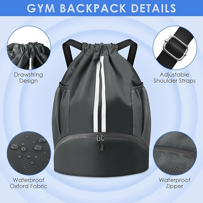 BROTOU Soccer Bags, Football Backpack, Volleyball Bag, Drawstring Backpack with Ball and Shoe Compartment, Football bags for Equipment Swim Gym Bag