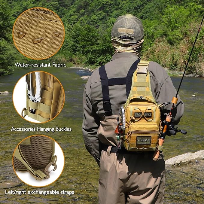 Dovesun Small Fishing Backpack, Waterproof Fly Fishing Sling Pack Tackle Bag with Tackle Boxes