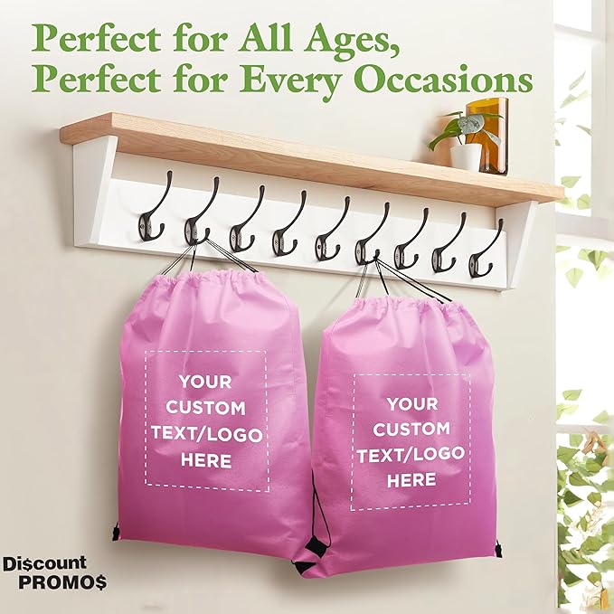 DISCOUNT PROMOS Custom Non-Woven Drawstring Backpacks Set of 10/50/100, Personalized Bulk Pack