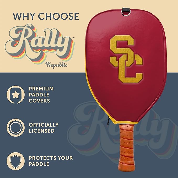 Officially Licensed Collegiate Pickleball Paddle Cover - Lightweight PU Leather Material - Durable Foam Interior Protection with Zippered Closure - Fits Most Paddles on the Market