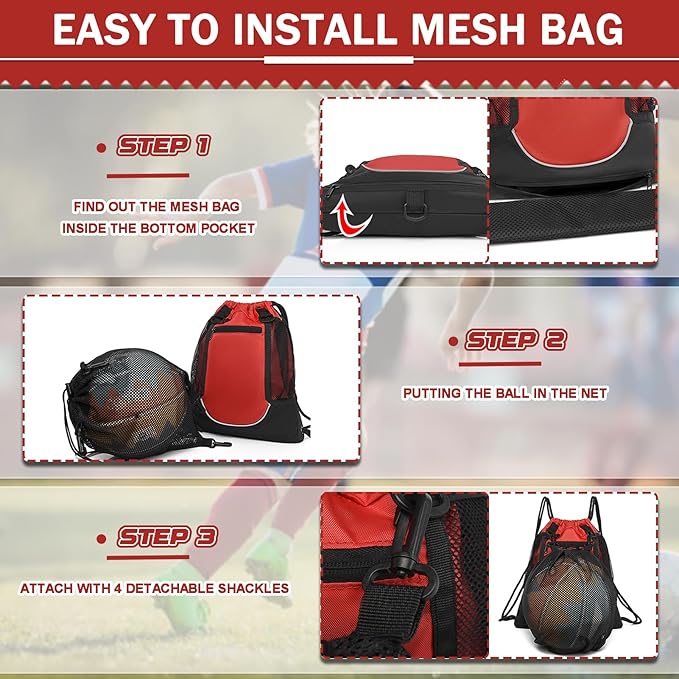KAEGREEL Drawstring Soccer Bag Basketball Backpack for Kids Teens, Foldable Sports Bags Detachable Ball Mesh Bag for Gym Yoga Football Baseball