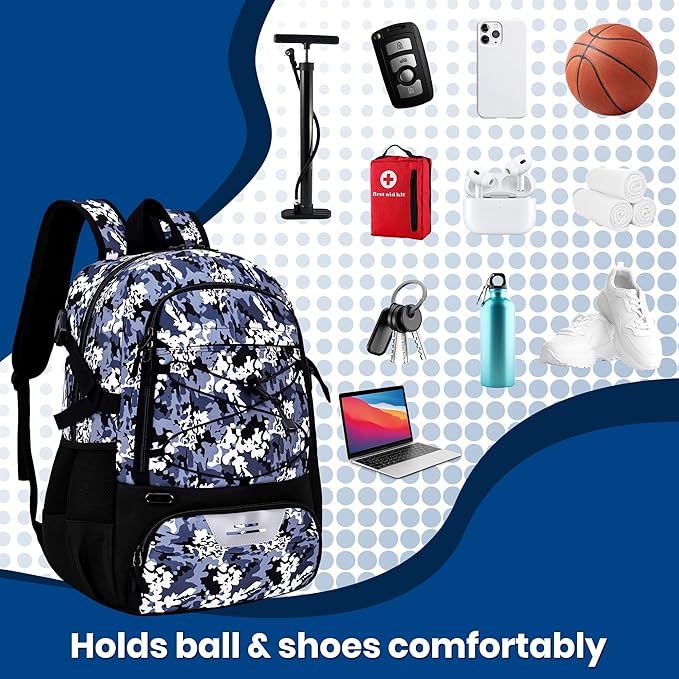 Basketball Backpack Large Sports Bag for Men&Youth,Gym Bag with Separate Ball & Shoes Compartment,Travel Bag for Basketball,Soccer,Volleyball