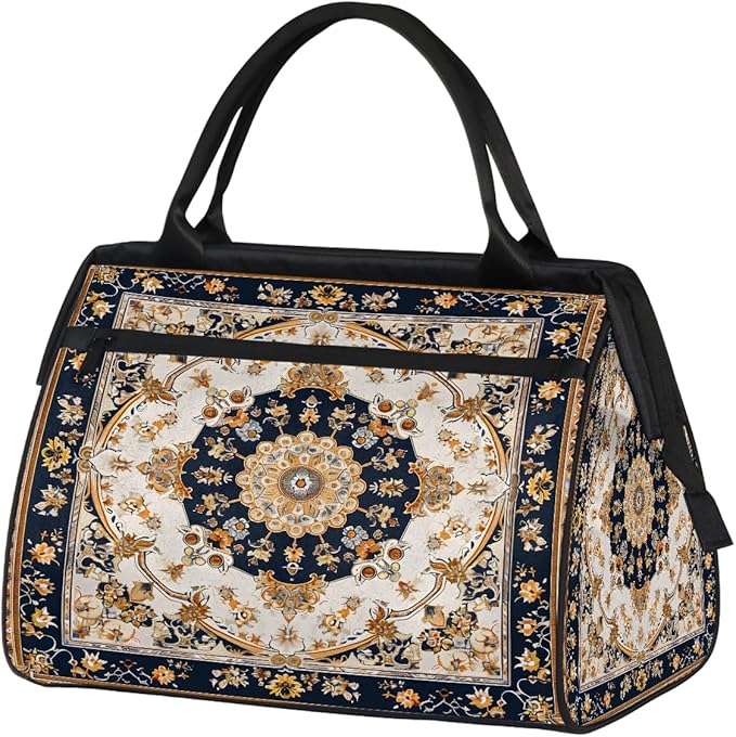 Travel Duffle Bag, Mandala Carpet Flower Overnight Weekender Tote Bag for Women Men Waterproof Carry On Luggage with Zipper Lightweight Sport Gym Bag for Traveling Yoga Camping Traveling Gifts