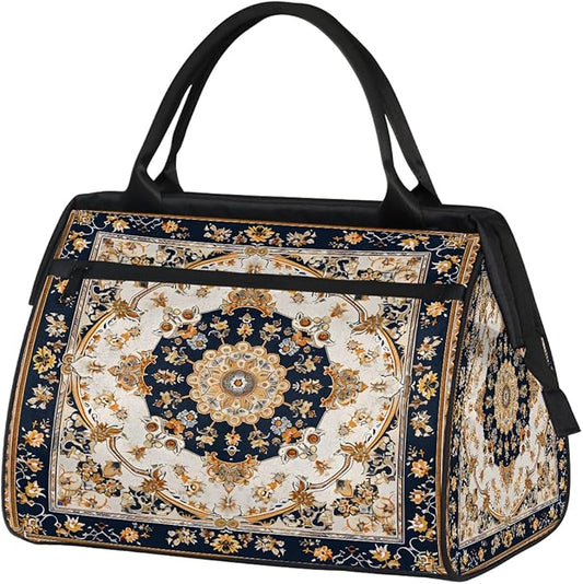 Travel Duffle Bag, Mandala Carpet Flower Overnight Weekender Tote Bag for Women Men Waterproof Carry On Luggage with Zipper Lightweight Sport Gym Bag for Traveling Yoga Camping Traveling Gifts