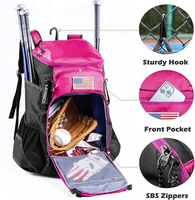 | Baseball Bag Softball Bat Bag, Double-layer Baseball Backpack Adult with Gear Klip To Hold Baseball Glove, Baseball Essential Gear, Youth Baseball Bag for Boys, Girls, Baseball Accessories