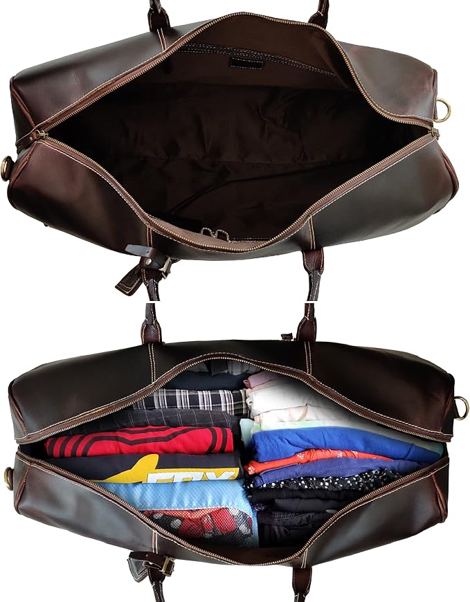 24" Leather Duffle Bag for Men & Women, Full Grain Leather Travel Overnight Weekender Sports Gym Carry On Duffel Bag by Rustic Town (Walnut Brown)