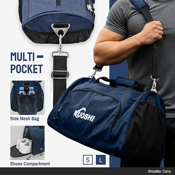 56L Gym Bag Sports Duffle Bag with Shoe Compartment & Wet Pocket, Carry-on Luggage Bag with Quick-Access Pouch, Weekender Overnight Travel Bag for Men & Women