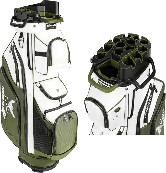 14 Way Full-Length Divider Top Men Golf Cart Bag, Fixed Slots Clubs Organized Premium Oxford Cloth Women 13 Pockets Black Blue Green Golf Bag with 3 Handles Cooler Rain Cover