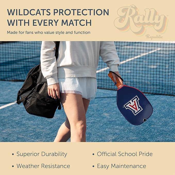 Officially Licensed Collegiate Pickleball Paddle Cover - Lightweight PU Leather Material - Durable Foam Interior Protection with Zippered Closure - Fits Most Paddles on the Market