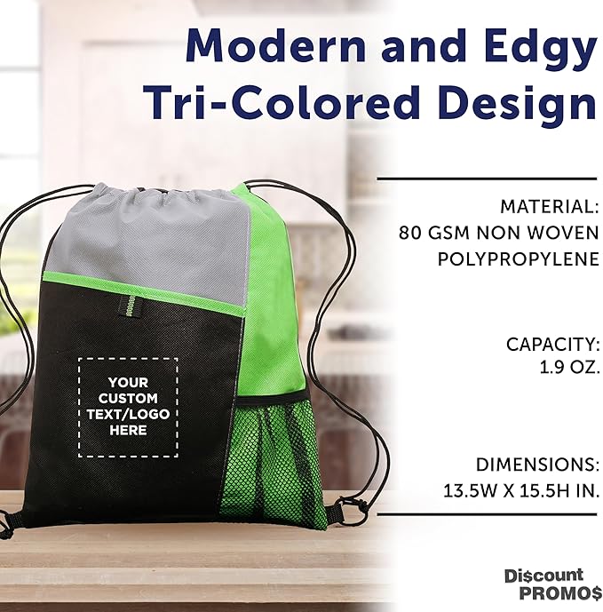 DISCOUNT PROMOS Custom Non-Woven Drawstring Backpacks Set of 10/50/100, Personalized Bulk Pack