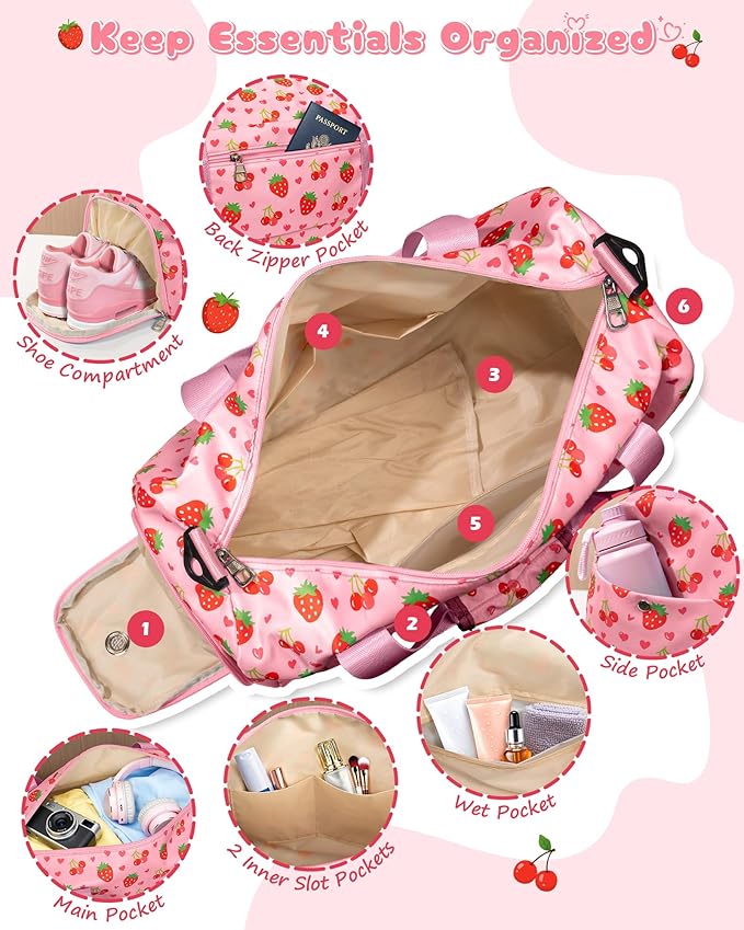 Cute Gifts for Girls, Travel Duffle Bag for Kids, Initial Overnight Sleepover Weekender Bag with Toiletry Bag, Birthday Valentine Gift Ideas for 4-8, 8-12, 13-16 Year Old Girls, Trendy Stuff
