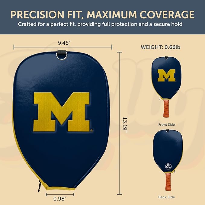 Officially Licensed Collegiate Pickleball Paddle Cover - Lightweight PU Leather Material - Durable Foam Interior Protection with Zippered Closure - Fits Most Paddles on the Market