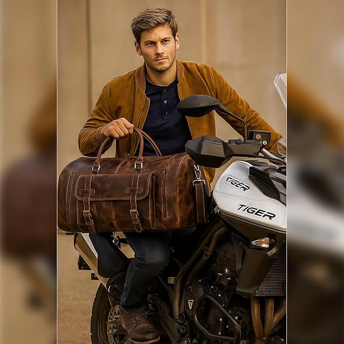 28" Large leather Travel Bag Duffel bag Gym sports flight cabin bag Leather Holdall Overnight Weekend Large luggage bag (28 inch)