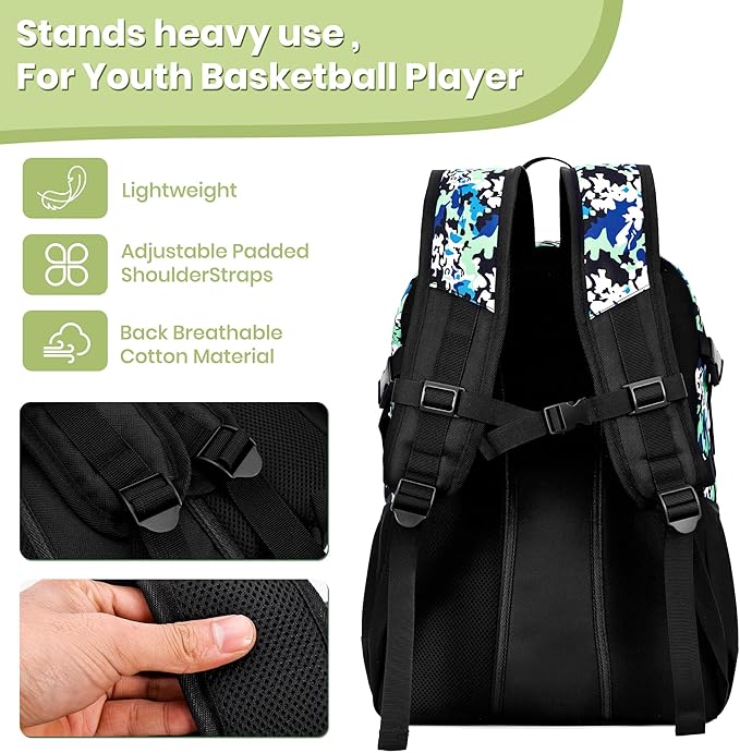 Basketball Backpack Large Sports Bag for Men&Youth,Gym Bag with Separate Ball & Shoes Compartment,Travel Bag for Basketball,Soccer,Volleyball