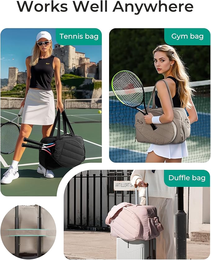 BAGSMART Tennis Gym Bag for Women, Tennis Bag Holds 2 Rackets with Shoe Compartment & Wet Pocket, Sports Duffle Bags fits up to 15.6" Laptop, Women Overnight Weekend Bag