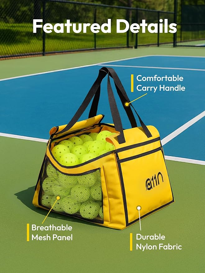 A11N SPORTS Pickleball Tennis Balls Hopper with Side Pocket – Holds 140 Pickleballs or 180 Tennis Balls, Pickleball Caddy with 4 Swivel Wheels, Foldable Frame & Detachable Bag for Training or Coaching