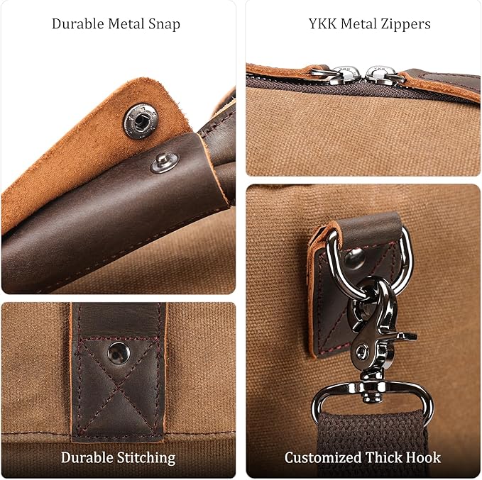 Polare 26” Waxed Canvas Cowhide Leather Waterproof Travel Duffel Bag Trim Luggage Weekender Overnight Carry on Hand Bag (Brown-26")