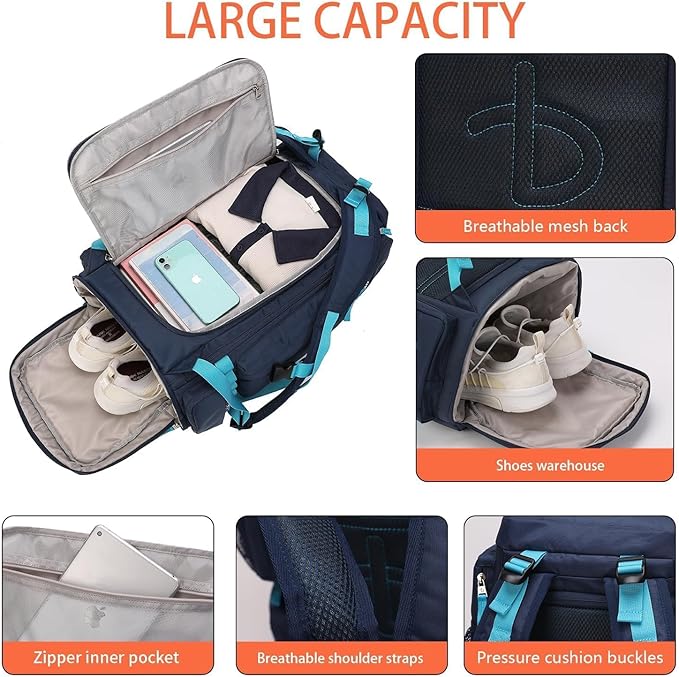 BE SMART 40L Extra Large Gym Backpack for Men, Big Gym Bag with Shoes Compartment, Waterproof Heavy Duty Duffel Bags, Men's Workout Backpacks for Outdoor Sport,Hiking,Camping,Travel