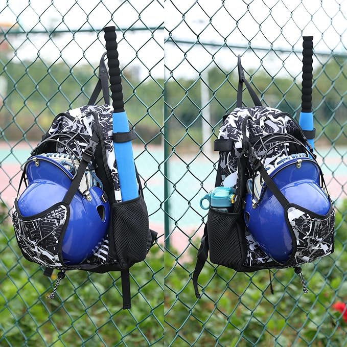 Youth Baseball Bat Bag Backpack, T-Ball & Softball Equipment Gear for Youth with Fence Hook, Lightweight Baseball Bat Backpack, Large Main Compartment for Helmet