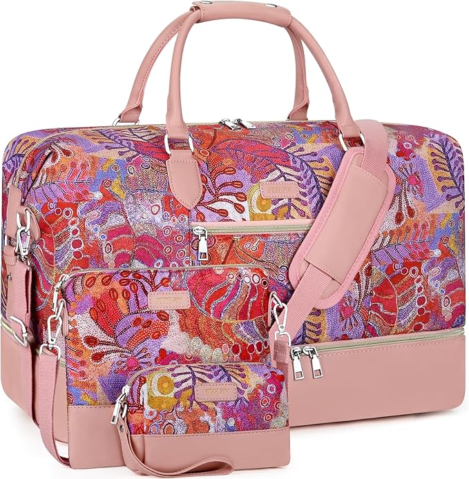 Weekender Bag for Women, Travel Duffel Bag Carry On Overnight Bag with Shoe Compartment Large Nylon Travel Weekend Tote Bag