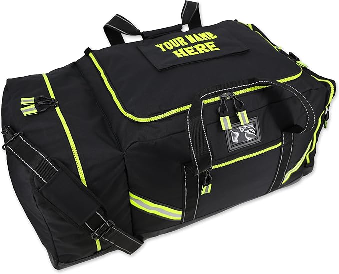 Lightning X Customizable Premium 3XL Firefighter Step-In Gear Bag w/Helmet Compartment & Embroidered Name - No FF Logo (Black) One_Size